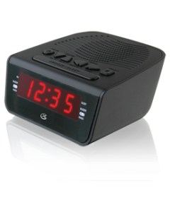 Dual alarm, digital AM/FM radio (PLL), digital volume control, station memory presets, and AC power input with battery backup. 