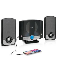 Compact disc home music system with digital tune AM FM stereo radio and full Function remote control. Includes: 4 Preset EQ and removable stand / wall mountable. 