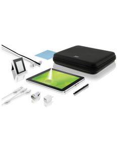 Make the most out of your tablet experience with this 9-piece accessories kit. Protect your tablet with a carrying case, and cleaning cloth. Enhance your tablet experience with a stand, touchscreen stylus, and earbud headphones. Power-up your tablet from a computer, at home, or in the car with the included power adapters.